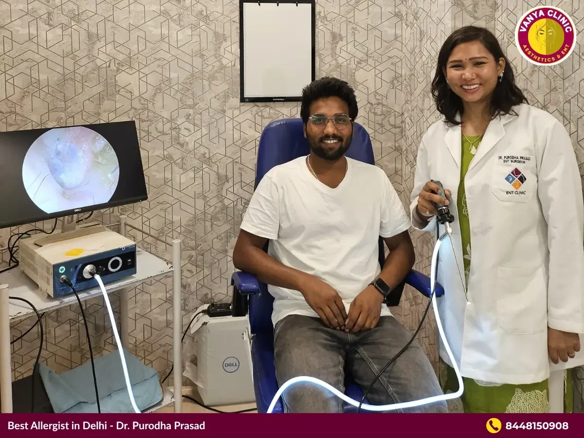 Dr. Purodha Prasad with one of allergy patient in Delhi.