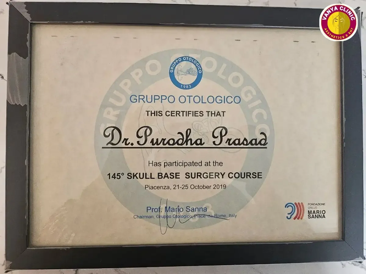 Dr. Purodha Prasad - Certificate of Skull Base Surgery Course, Italy