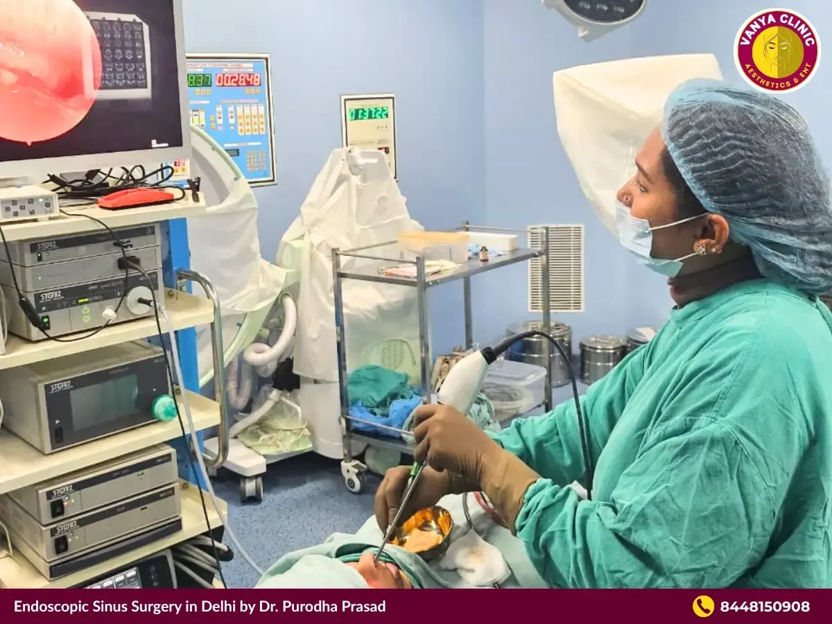 Dr. Purodha Prasad doing Endoscopic Sinus Surgery.