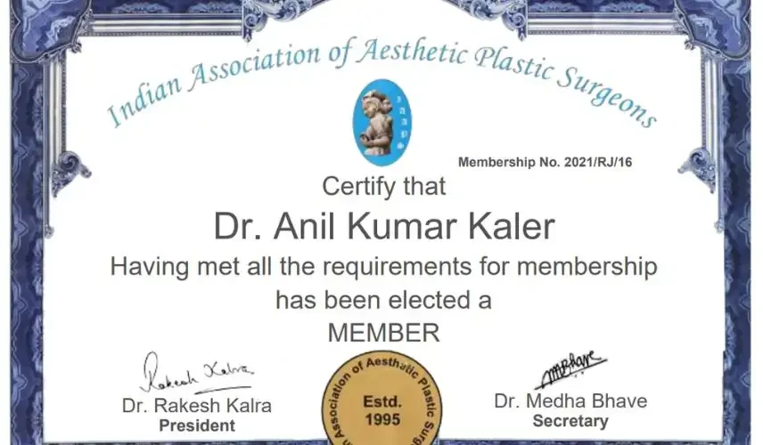 Indian Association of Aesthetic Plastic Surgeons Certificate