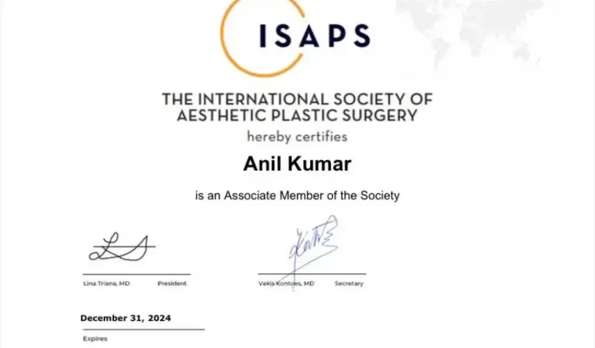 International Society of Aesthetic Plastic Surgery Certificate