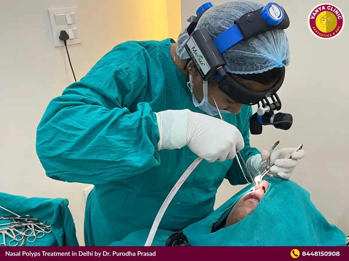 Nasal polyps surgery being done by Dr. Purodha Prasad.