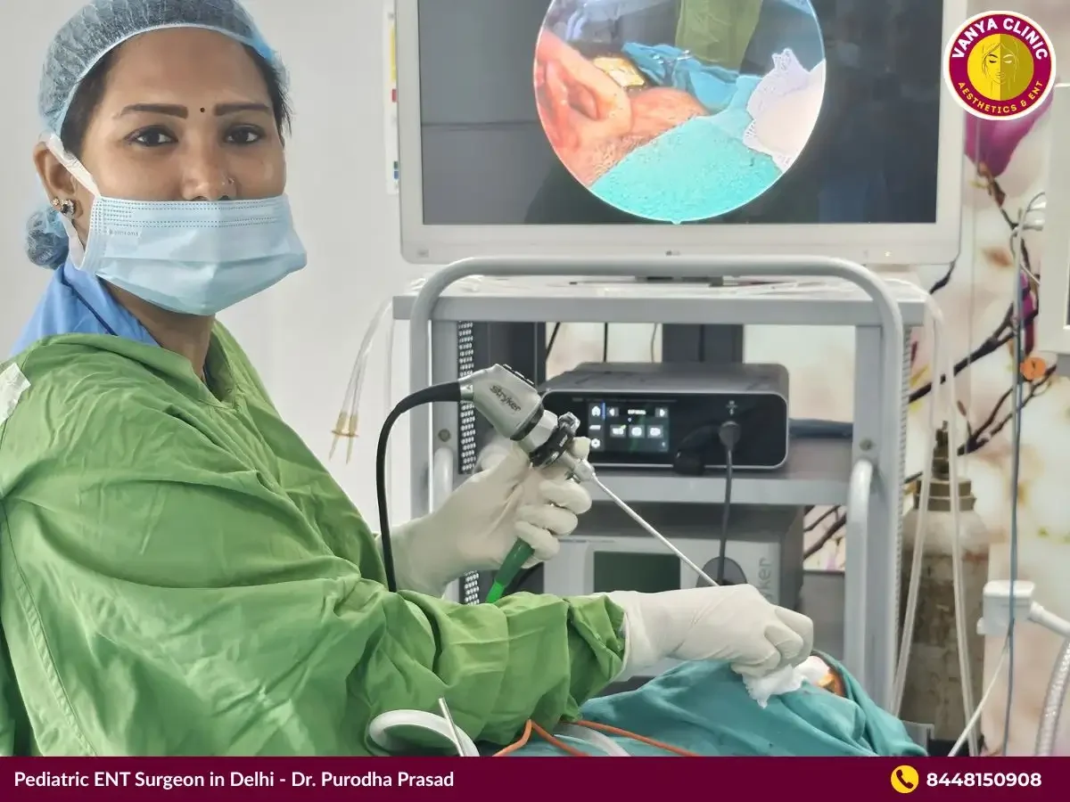 Dr. Purodha Prasad performing Nose surgery for child in Delhi.